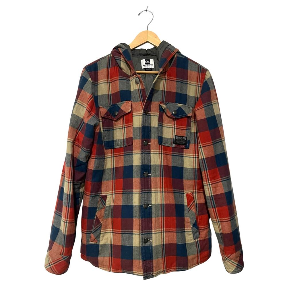 Quicksilver Hoodie Plaid Flannel Quilted Liner Skate Jacket Cotton Mens Size S